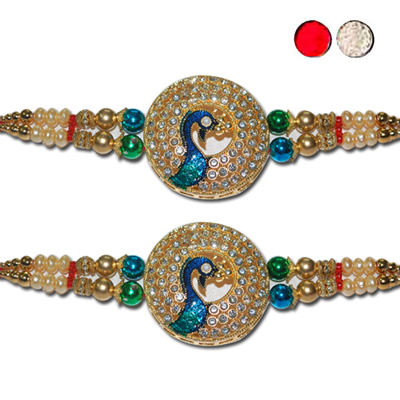 "Stone Studded Rakhi - SR-9140 A -code002 (2 RAKHIS) - Click here to View more details about this Product